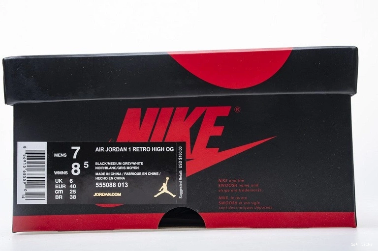 Air  Retro Jordan Black Gray Shadow High 1 555088-013 OG 0211